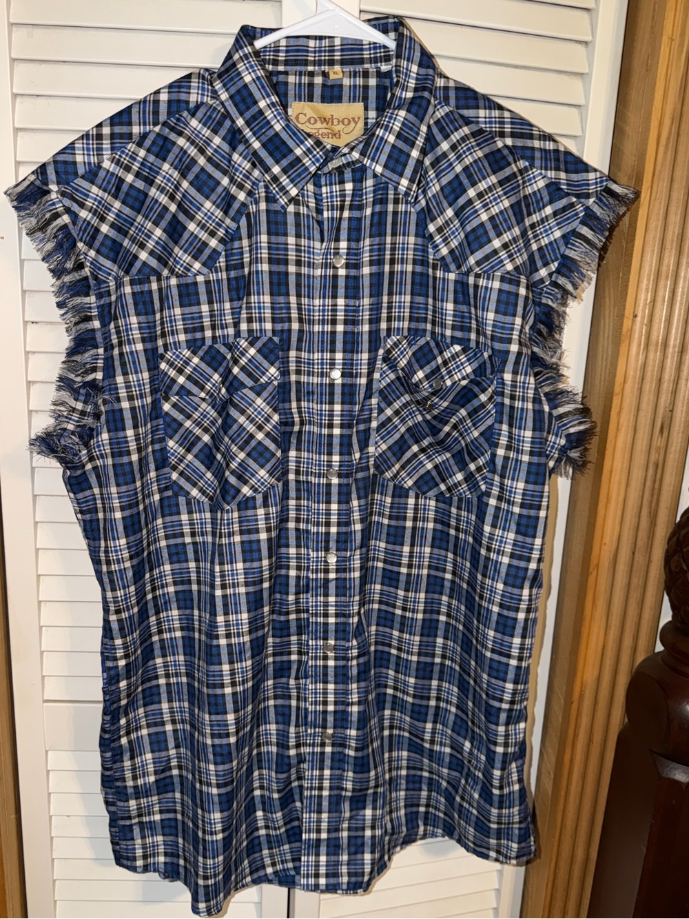 Cowboy Legend Blue Plaid Sleeveless Western Shirt
